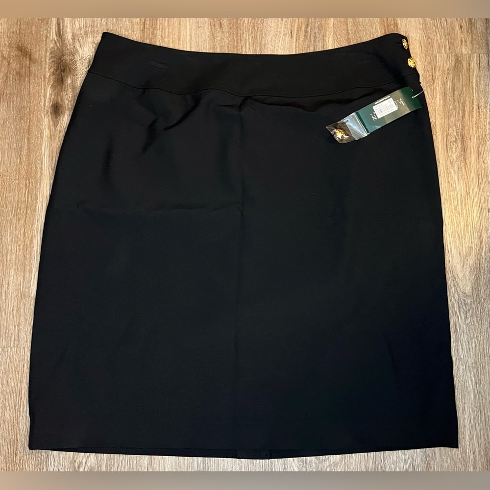 NWT Lauren Ralph Lauren Black Pencil Skirt Gold Buttons Plus Size 14W